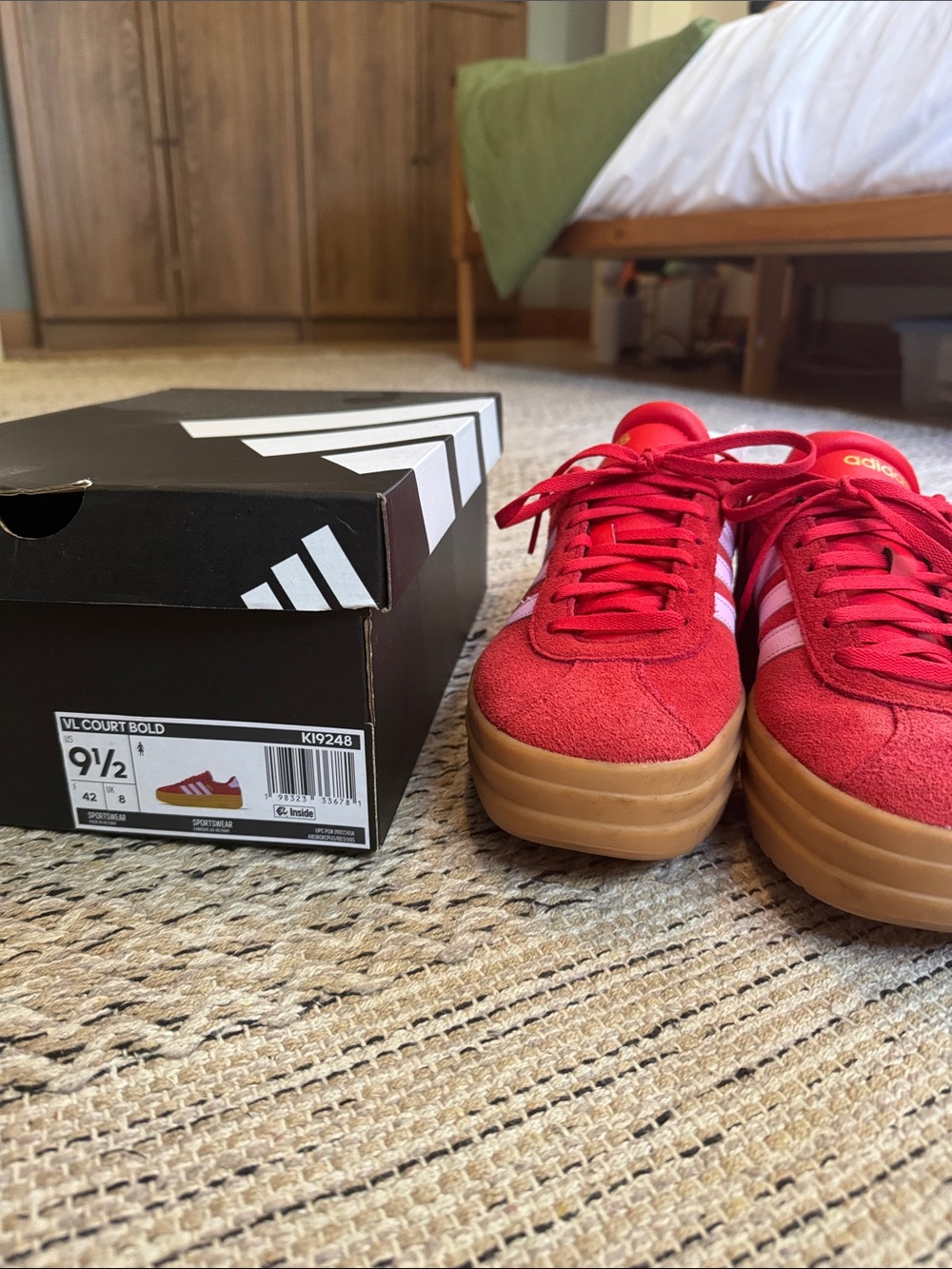 adidas Kids VL Court Bold Sneakers - Red with Gum Sole
